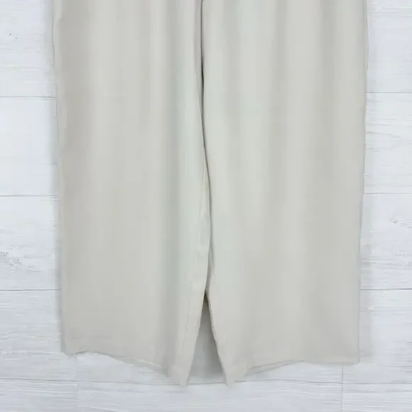 Eileen Fisher Size XL Silk Georgette Crepe Cropped Pants Wide Leg Pull On Bone - Picture 5 of 16